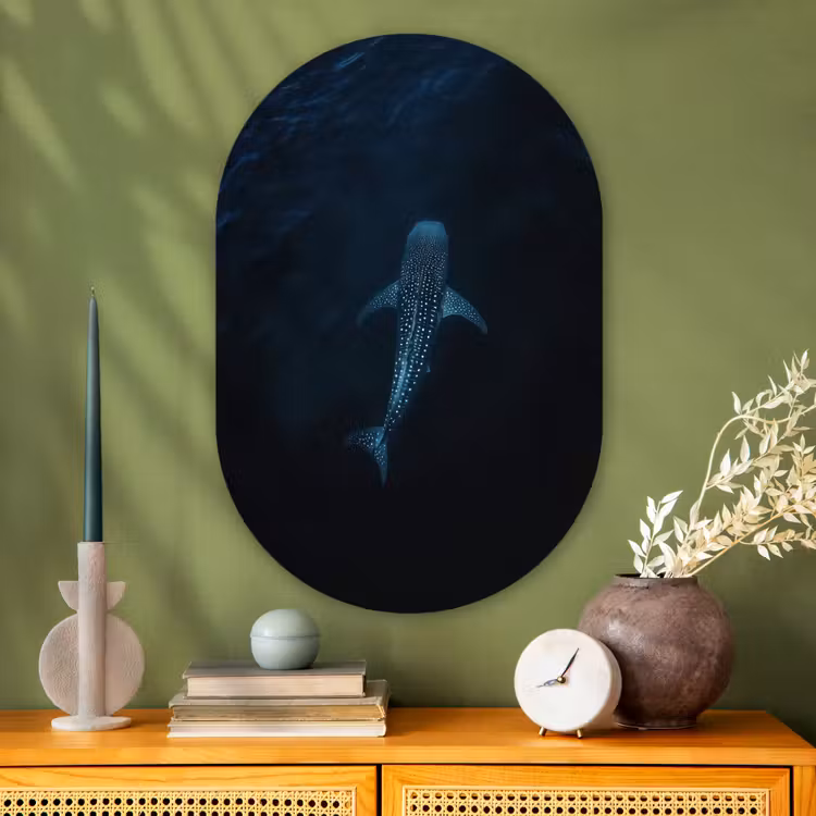 Oceaan - Walvishaai - Donkerblauw - Vlekken Wandcirkel Ovaal Glas middel -sfeer2