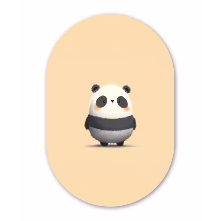 Panda - Beige - Minimalistisch Wandcirkel Ovaal Glas middel -3d