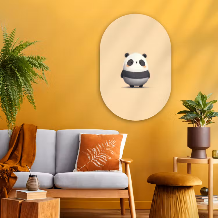 Panda - Beige - Minimalistisch Wandcirkel Ovaal Glas middel -sfeer4