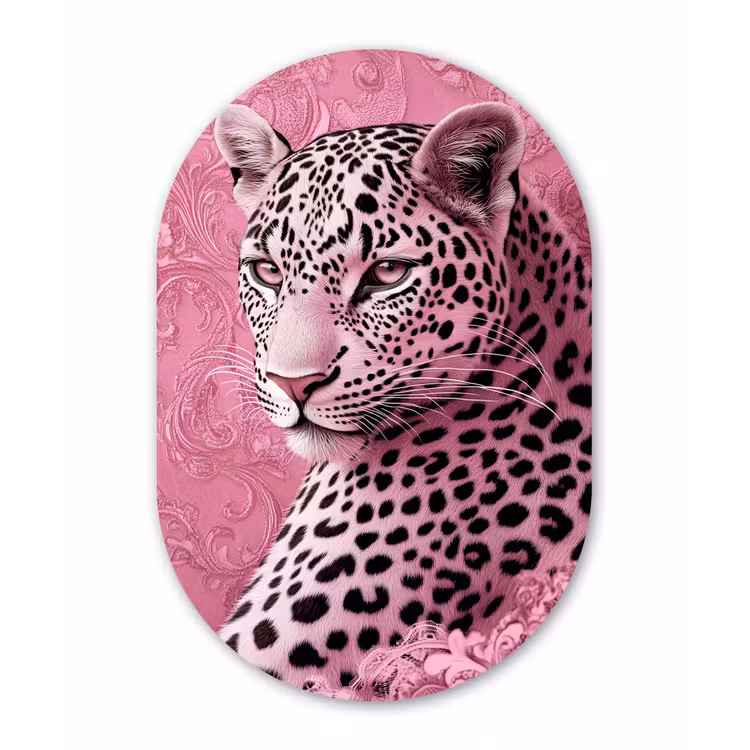Panter - Luxe - Roze Wandcirkel Ovaal Glas middel -3d