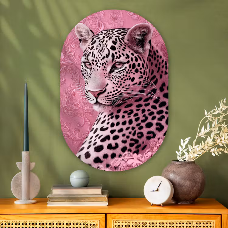 Panter - Luxe - Roze Wandcirkel Ovaal Glas middel -sfeer2