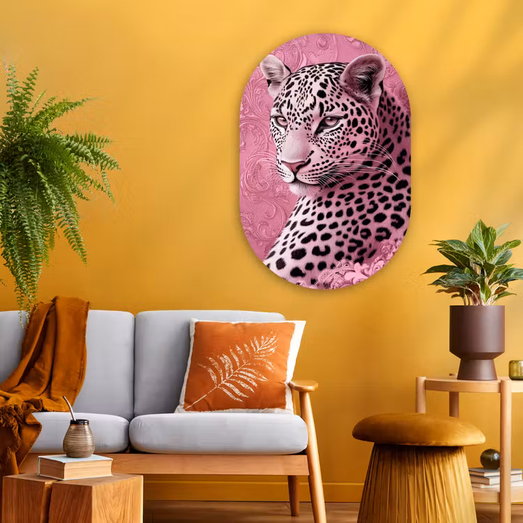 Panter - Luxe - Roze Wandcirkel Ovaal Glas middel -sfeer4