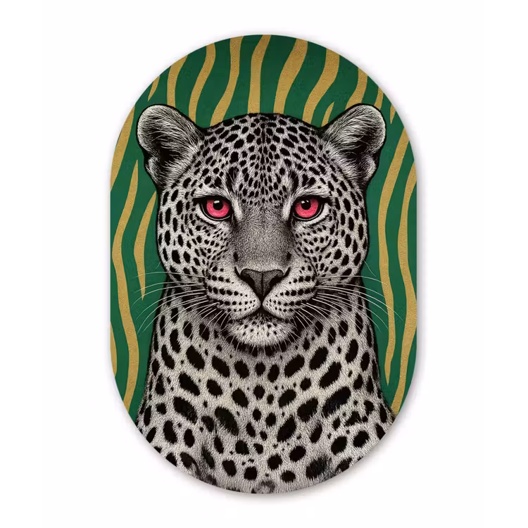 Panter - Zebrapatroon - Groen Wandcirkel Ovaal Glas middel -3d