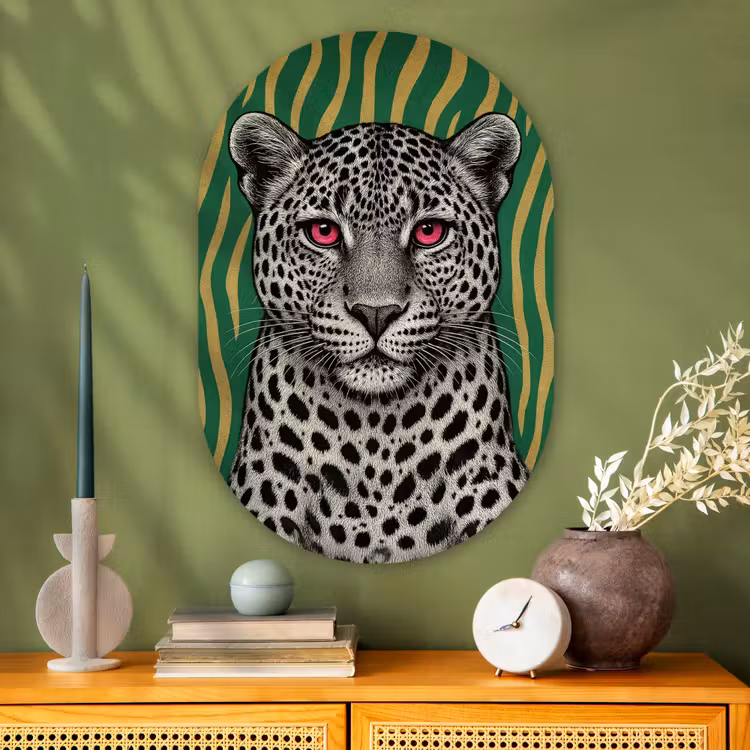Panter - Zebrapatroon - Groen Wandcirkel Ovaal Glas middel -sfeer2