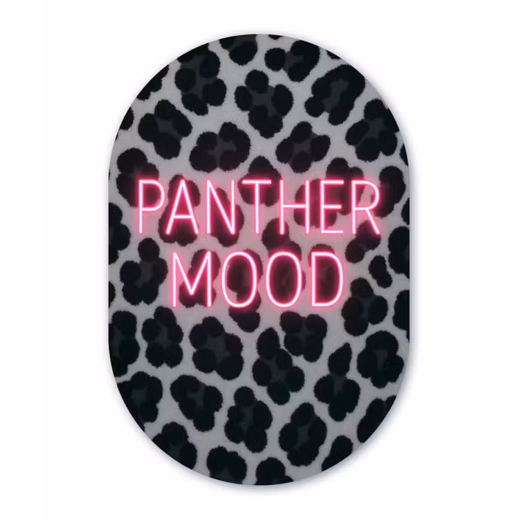 Panterprint - Zwart - Neonletters - Roze Wandcirkel Ovaal Glas middel -3d