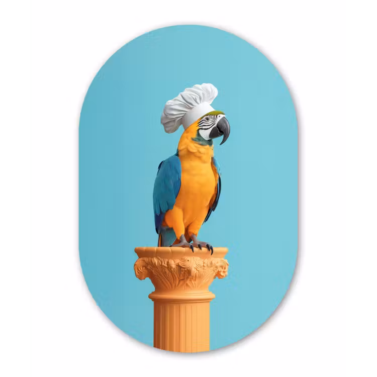 Papegaai - Koksmuts - Grappig - Vogel Wandcirkel Ovaal Glas middel -3d