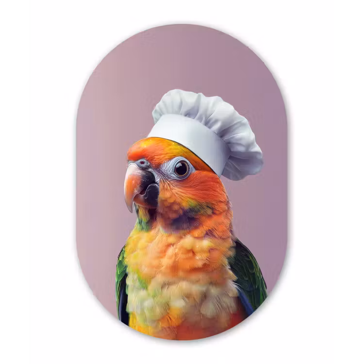 Papegaai - Koksmuts - Nieuwsgierig - Vogel Wandcirkel Ovaal Glas middel -3d