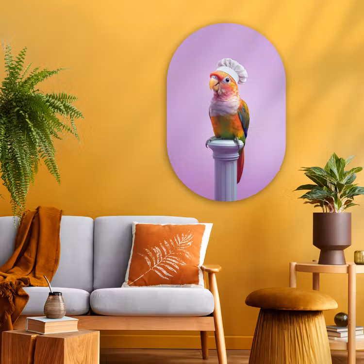 Papegaai - Koksmuts - Pilaar - Vogel Wandcirkel Ovaal Glas middel -sfeer4