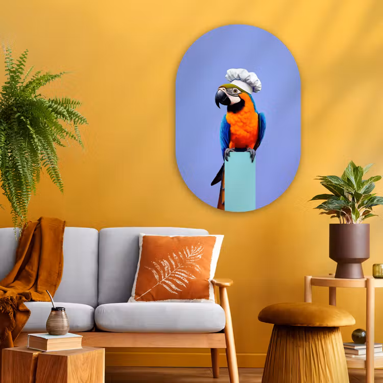 Papegaai - Koksmuts - Vogel - Leuk Wandcirkel Ovaal Glas middel -sfeer4