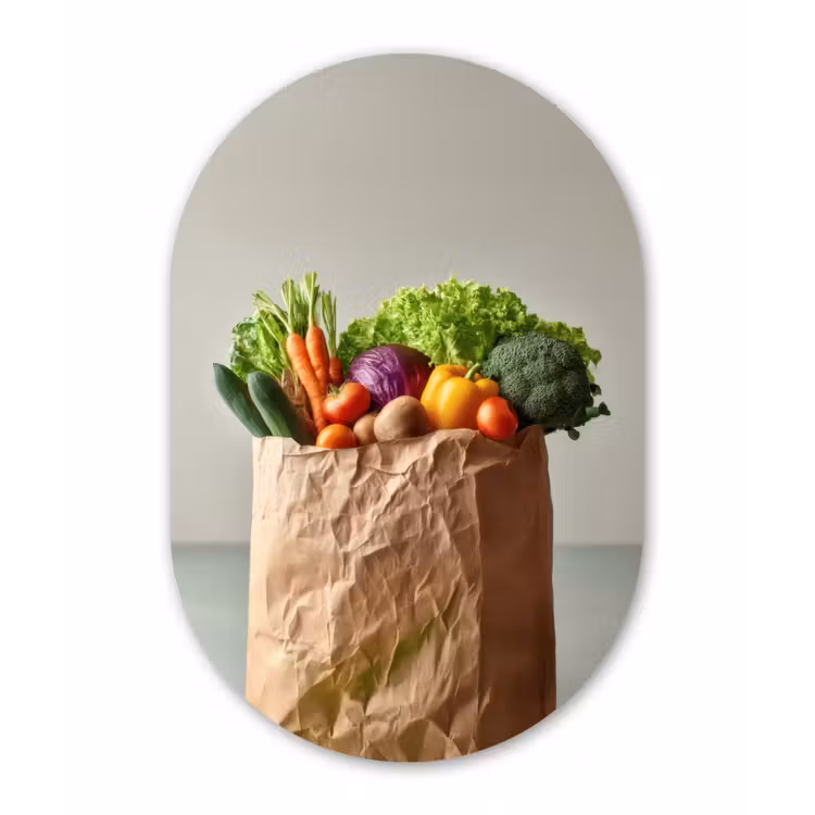 Papieren - Boodschappen - Groente - Kleurrijk Wandcirkel Ovaal Glas middel -3d