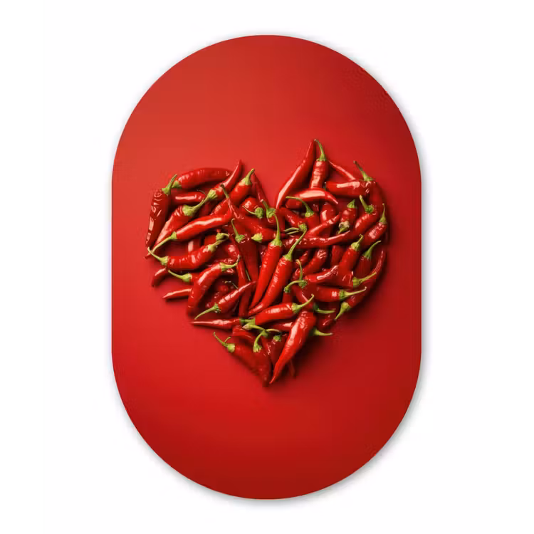 Pepers - Rood - Hart Wandcirkel Ovaal Glas middel -3d