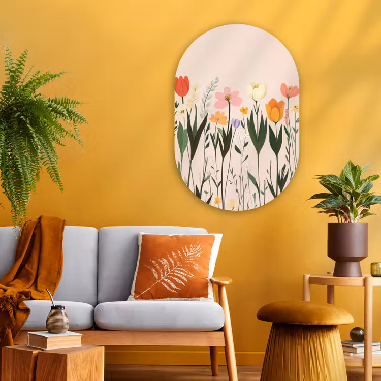 Pasteltinten - Bloemen - Illustratie Wandcirkel Ovaal Glas middel -sfeer4