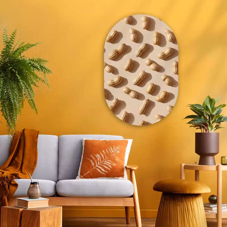 Pinda's - Patroon - Beige Wandcirkel Ovaal Glas middel -sfeer4
