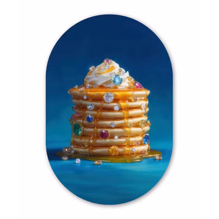Pannenkoeken - Steentjes - Glitter - Slagroom Wandcirkel Ovaal Glas middel -3d