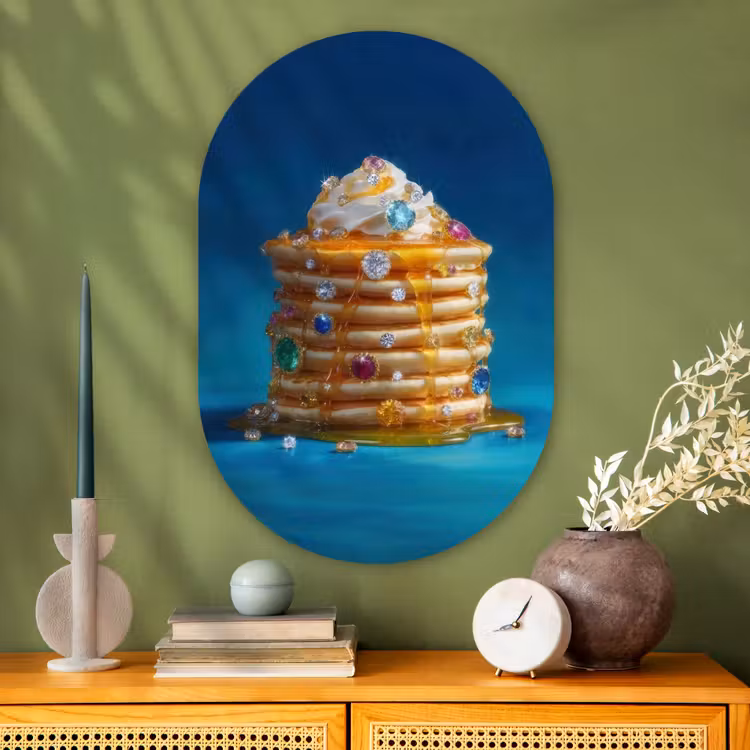 Pannenkoeken - Steentjes - Glitter - Slagroom Wandcirkel Ovaal Glas middel -sfeer2