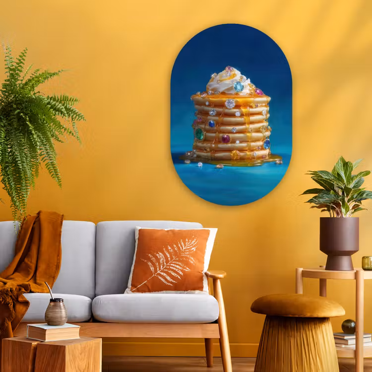 Pannenkoeken - Steentjes - Glitter - Slagroom Wandcirkel Ovaal Glas middel -sfeer4