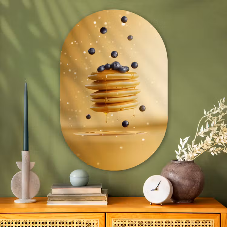 Pannenkoeken - Eten - Honing - Geel Wandcirkel Ovaal Glas middel -sfeer2