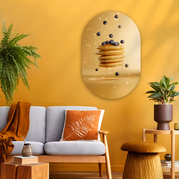 Pannenkoeken - Eten - Honing - Geel Wandcirkel Ovaal Glas middel -sfeer4