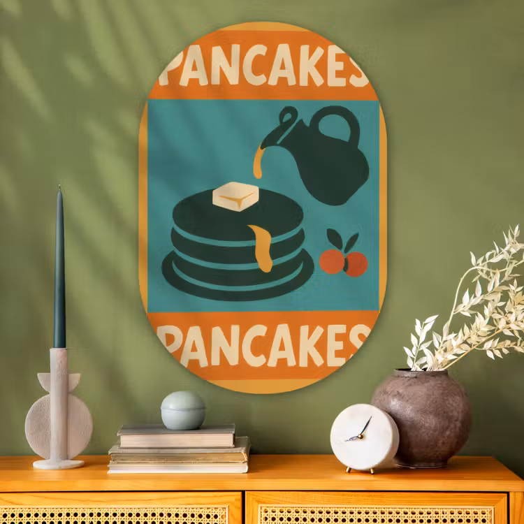 Pannenkoeken - Siroop - Illustratie - Oranje Wandcirkel Ovaal Glas middel -sfeer2