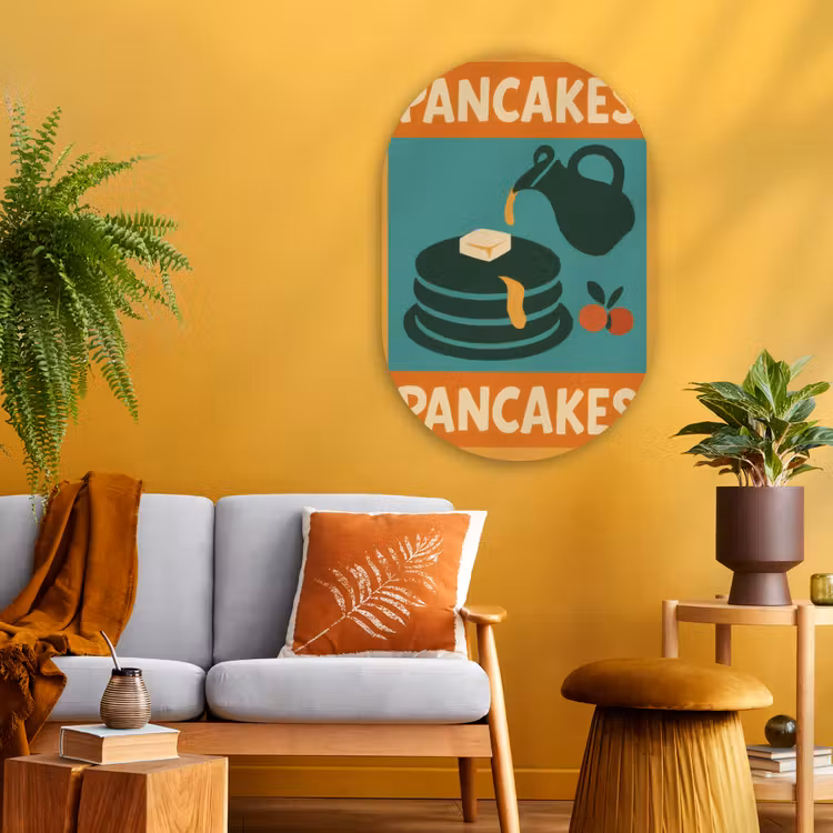 Pannenkoeken - Siroop - Illustratie - Oranje Wandcirkel Ovaal Glas middel -sfeer4