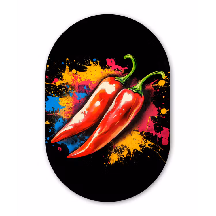 Peper - Graffiti - Verf - Abstract - Modern - Kleurrijk Wandcirkel Ovaal Glas middel -3d