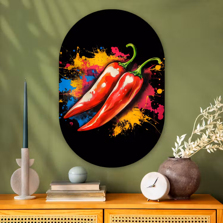 Peper - Graffiti - Verf - Abstract - Modern - Kleurrijk Wandcirkel Ovaal Glas middel -sfeer2