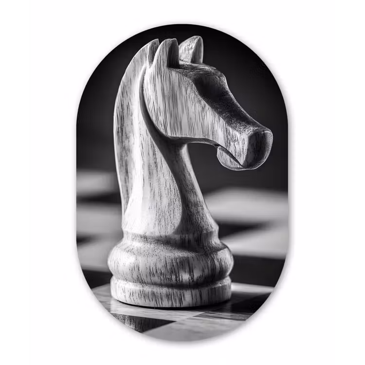 Paard - Hout - Schaalbord - Zwart Wandcirkel Ovaal Glas middel -3d
