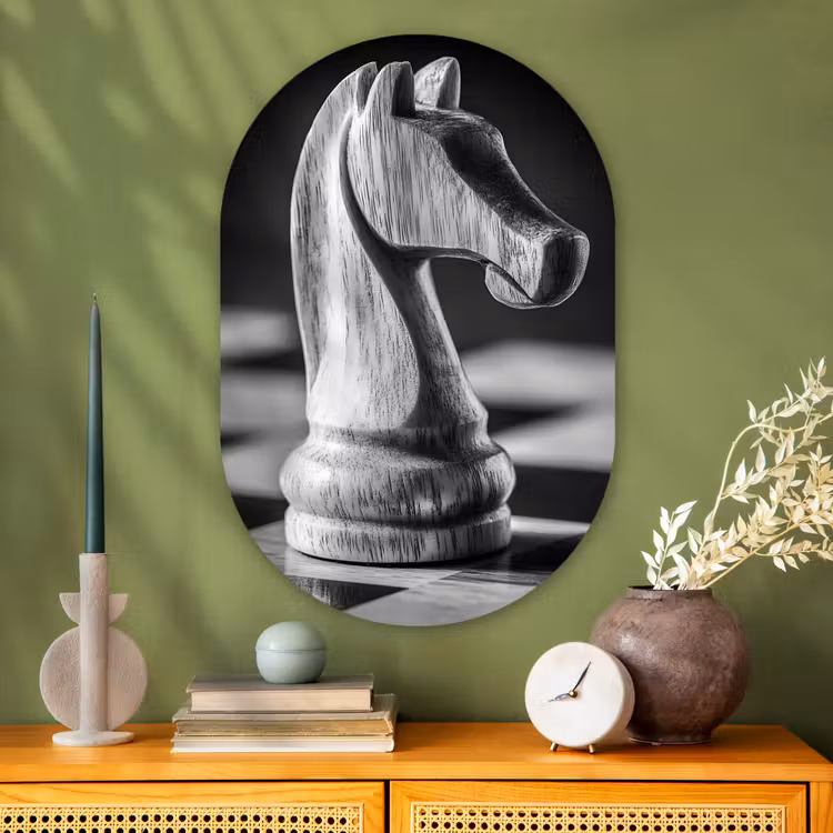 Paard - Hout - Schaalbord - Zwart Wandcirkel Ovaal Glas middel -sfeer2