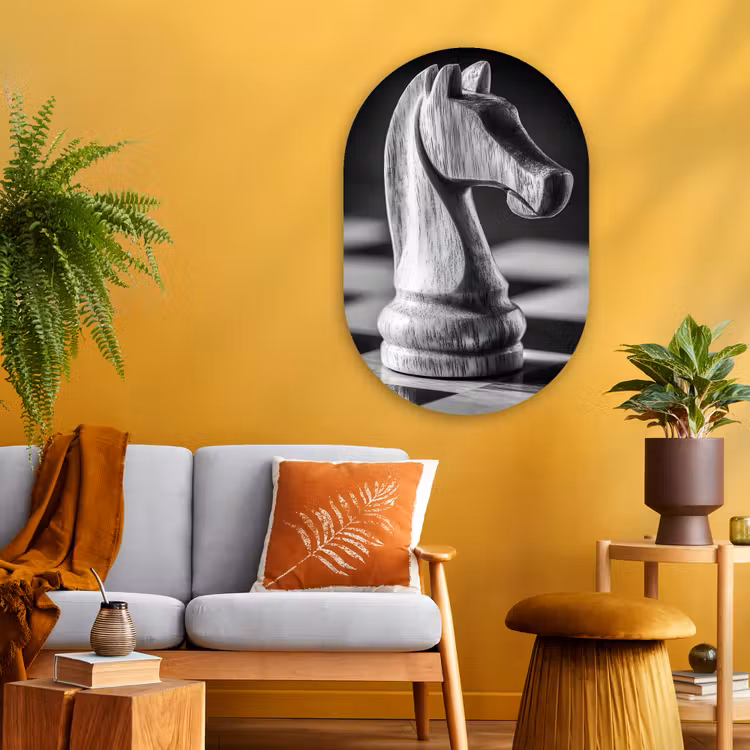 Paard - Hout - Schaalbord - Zwart Wandcirkel Ovaal Glas middel -sfeer4