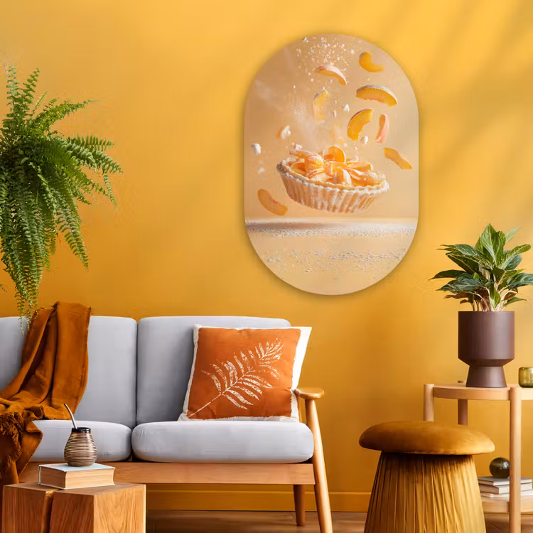 Peach - Eten - Taart - Oranje Wandcirkel Ovaal Glas middel -sfeer4