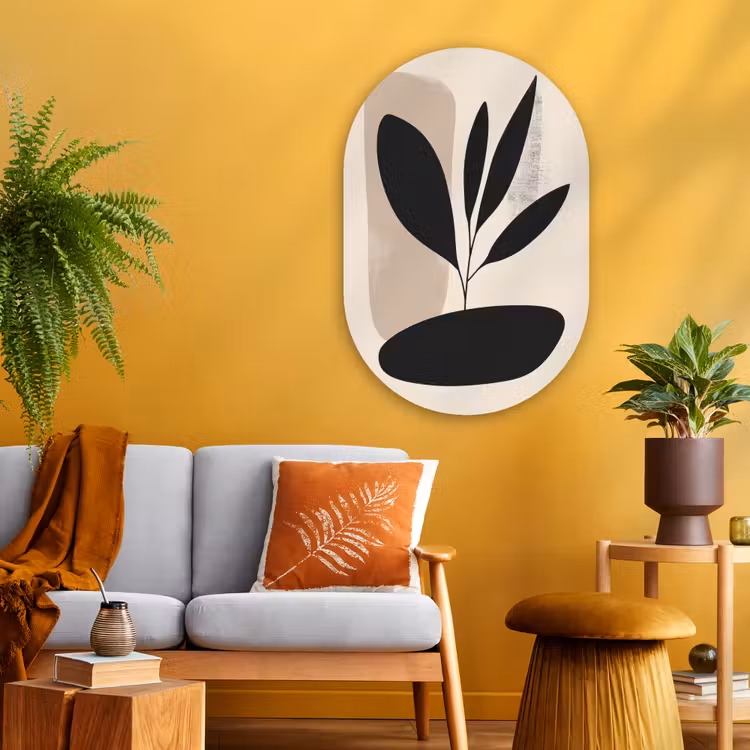 Plant - Beige - Japandi Wandcirkel Ovaal Glas middel -sfeer4