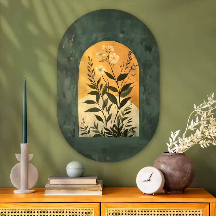 Plant - Bloemen - Wit Wandcirkel Ovaal Glas middel -sfeer2