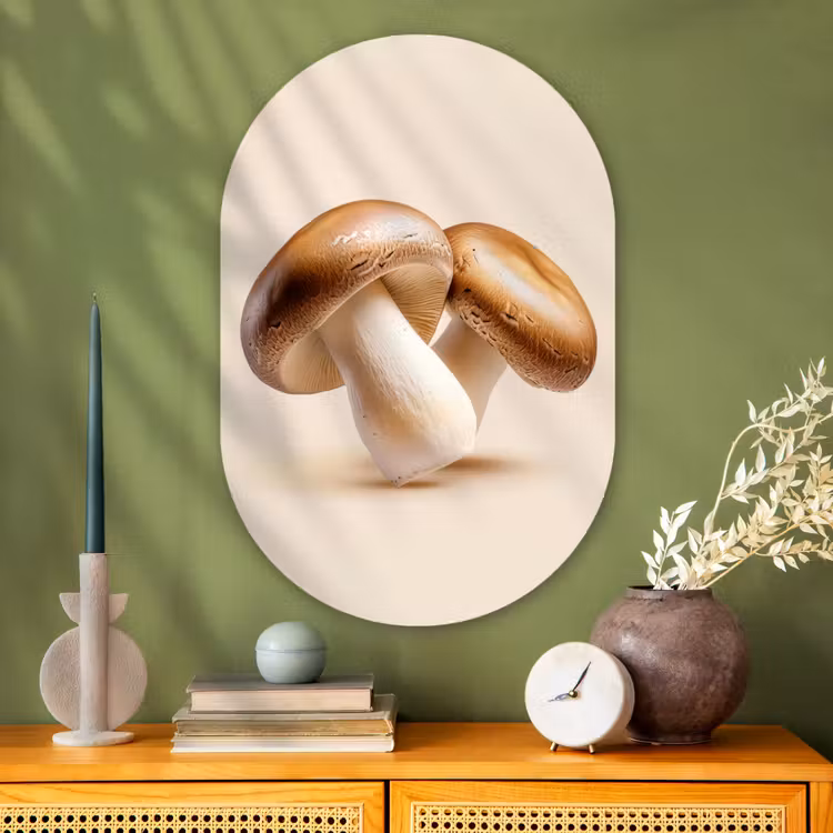Champignons - Zacht - Beige Wandcirkel Ovaal Glas middel -sfeer2