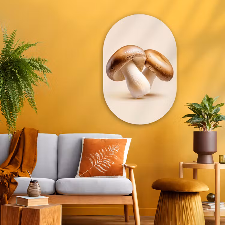 Champignons - Zacht - Beige Wandcirkel Ovaal Glas middel -sfeer4