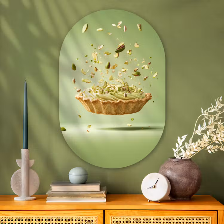 Pistache - Taart - Noten - Eten Wandcirkel Ovaal Glas middel -sfeer2