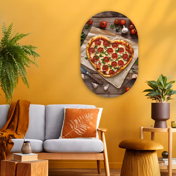 Pizza - Hart - Pepperoni - Tomaat Wandcirkel Ovaal Glas middel -sfeer4