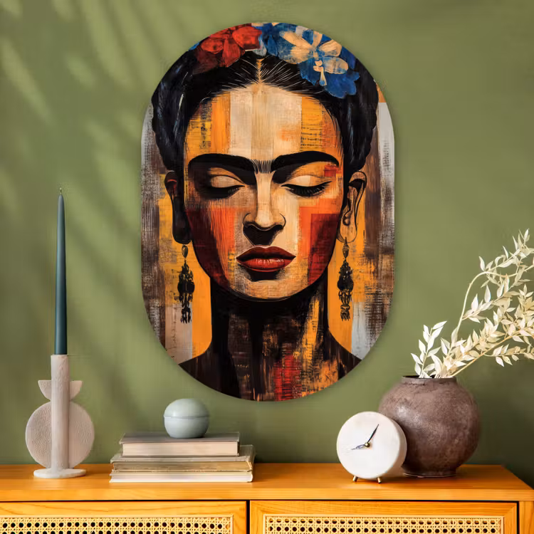Portret - Vrouw - Bloemen Wandcirkel Ovaal Glas middel -sfeer2