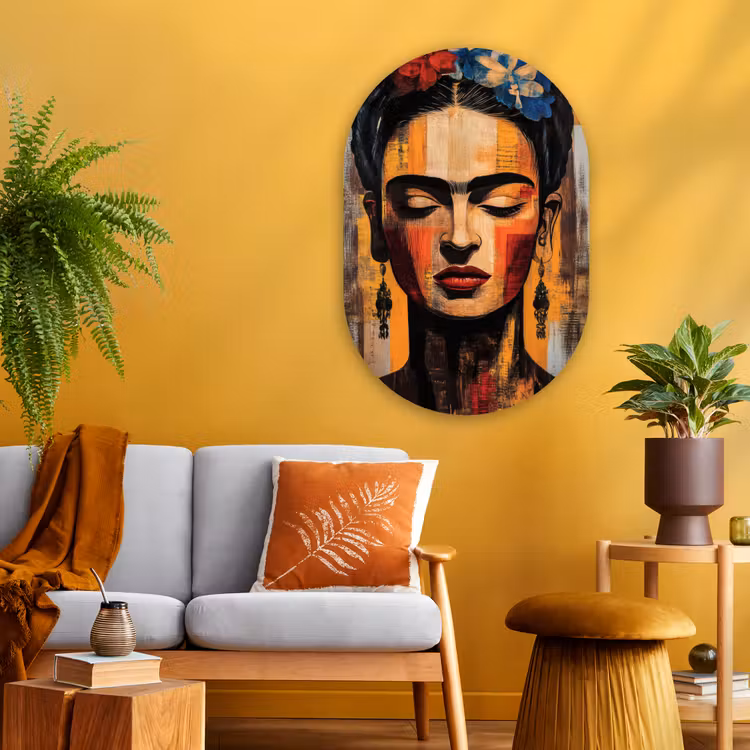 Portret - Vrouw - Bloemen Wandcirkel Ovaal Glas middel -sfeer4