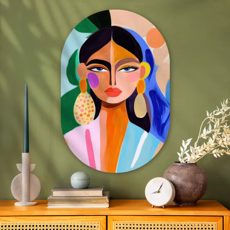 Portret - Vrouw - Modern Wandcirkel Ovaal Glas middel -sfeer2