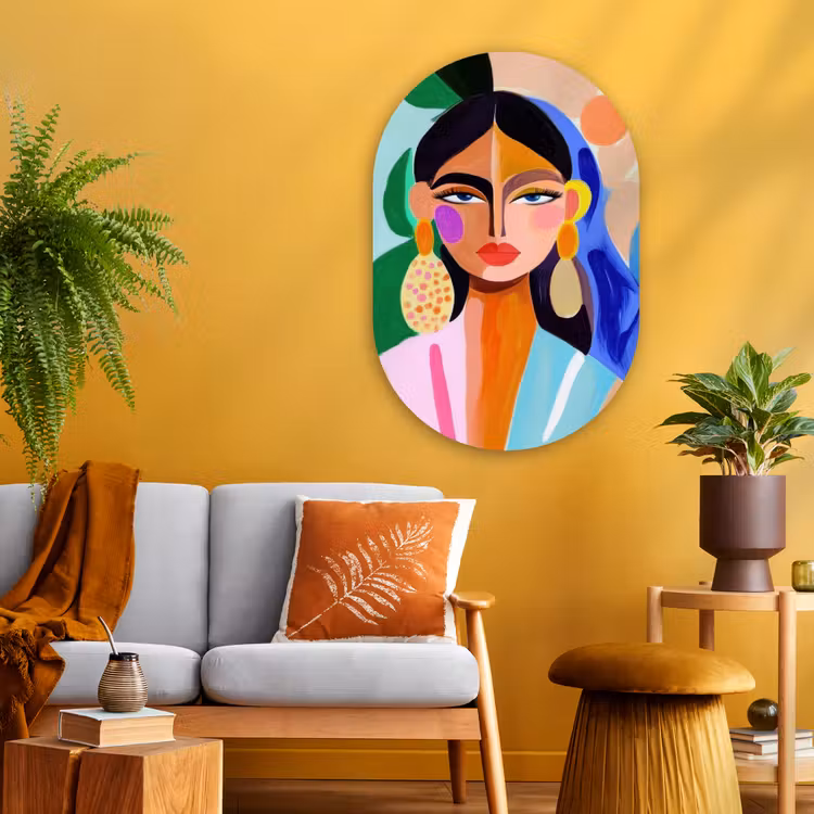 Portret - Vrouw - Modern Wandcirkel Ovaal Glas middel -sfeer4