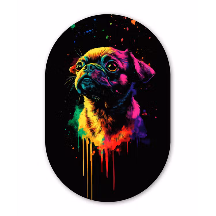 Puck - Hond - Verf - Kleuren Wandcirkel Ovaal Glas middel -3d