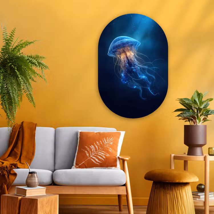 Kwal - Lichtgevend - Tentakels - Blauw Wandcirkel Ovaal Glas middel -sfeer4