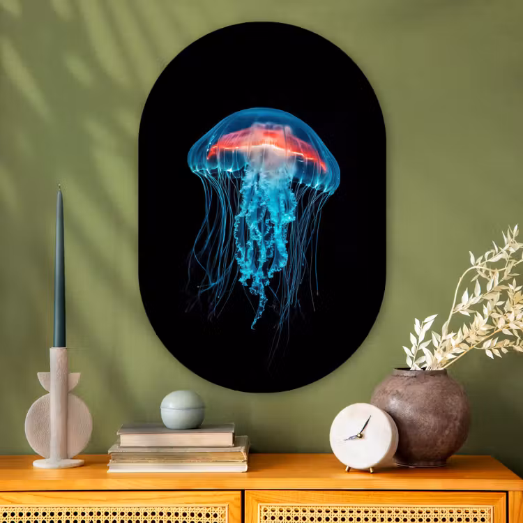 Kwal - Tentakels - Blauw - Licht Wandcirkel Ovaal Glas middel -sfeer2
