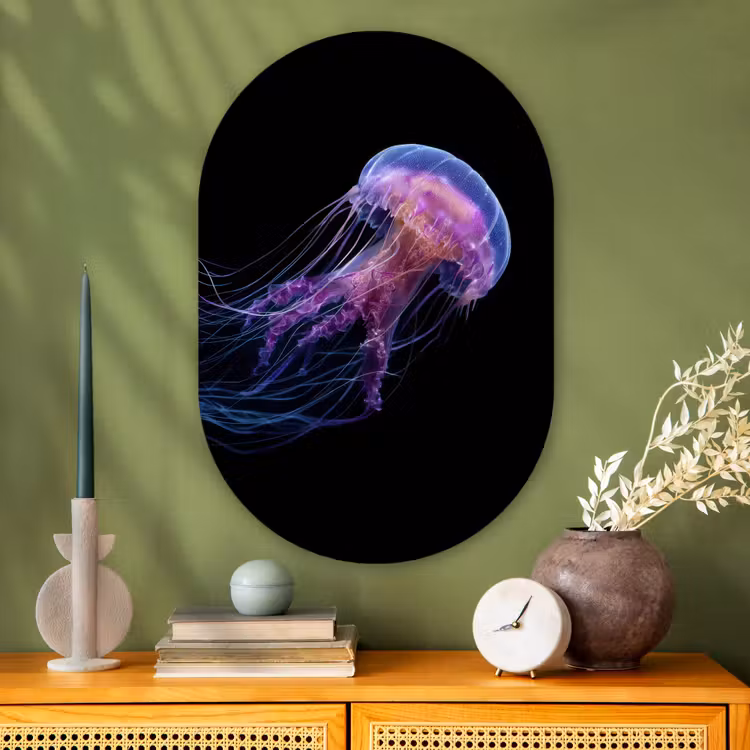Kwal - Doorzichtig - Roze - Tentakels Wandcirkel Ovaal Glas middel -sfeer2