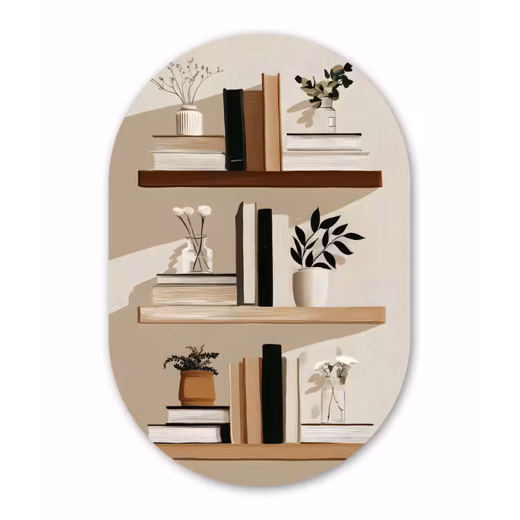 Plankjes - Boeken - Vaasjes - Planten Wandcirkel Ovaal Glas middel -3d