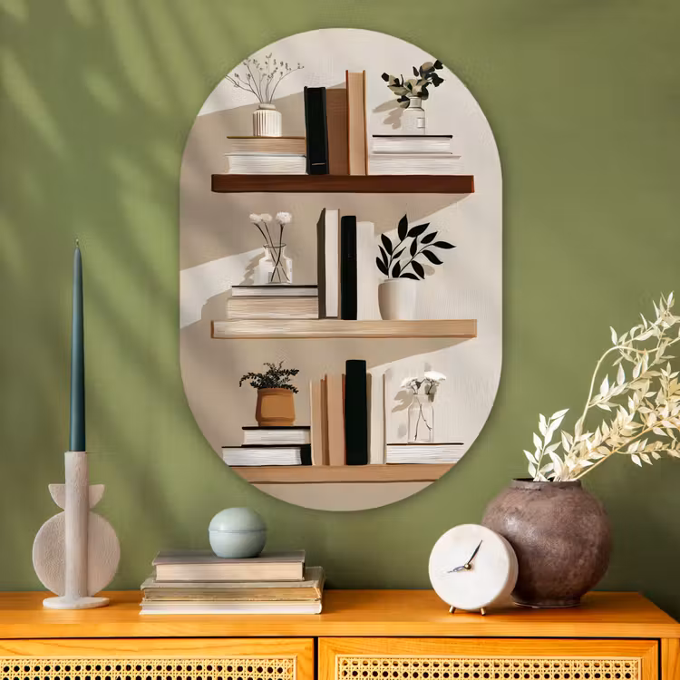 Plankjes - Boeken - Vaasjes - Planten Wandcirkel Ovaal Glas middel -sfeer2