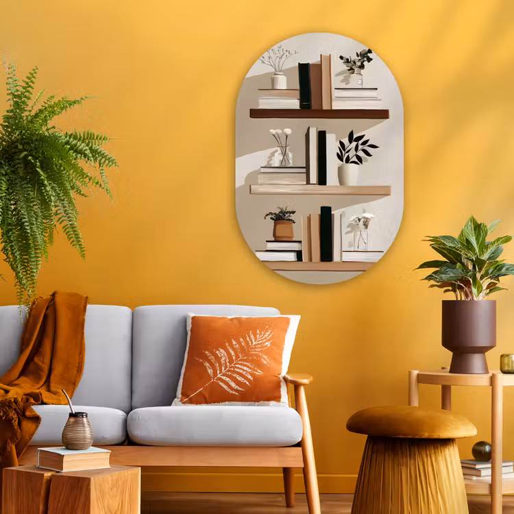 Plankjes - Boeken - Vaasjes - Planten Wandcirkel Ovaal Glas middel -sfeer4