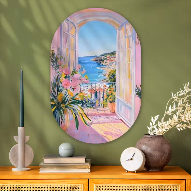 Roze - Buiten - Verf Wandcirkel Ovaal Glas middel -sfeer2
