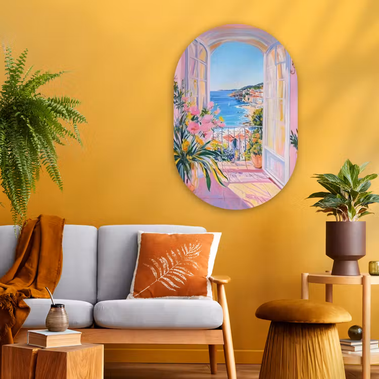 Roze - Buiten - Verf Wandcirkel Ovaal Glas middel -sfeer4