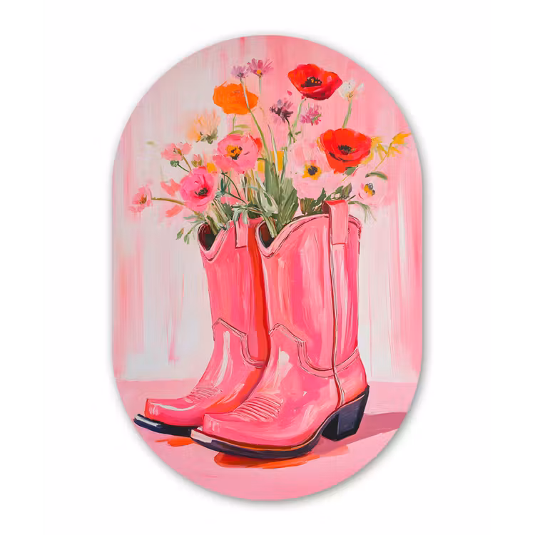Roze - Bloemen - Cowboy Wandcirkel Ovaal Glas middel -3d